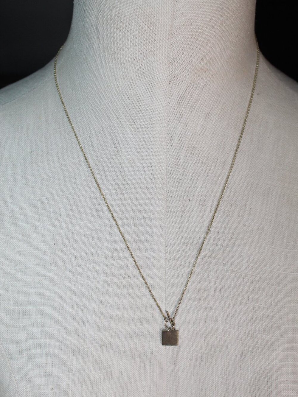 Dainty Gold-tone Simple 22" Chain w Square Pendant Necklace